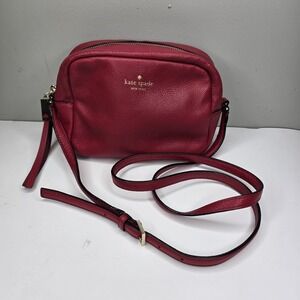 Kate Spade Crossbody Camera Bag Red Pebble Leather Zip Spade Tassel Minimalist